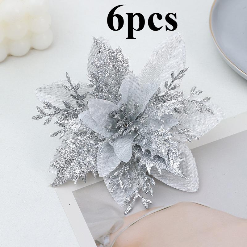 6Pcs Christmas Decoration Artificial Flowers Xmas Tree Ornaments for Home Decor Fake Flowers Navidad New Year 2025 Supplies