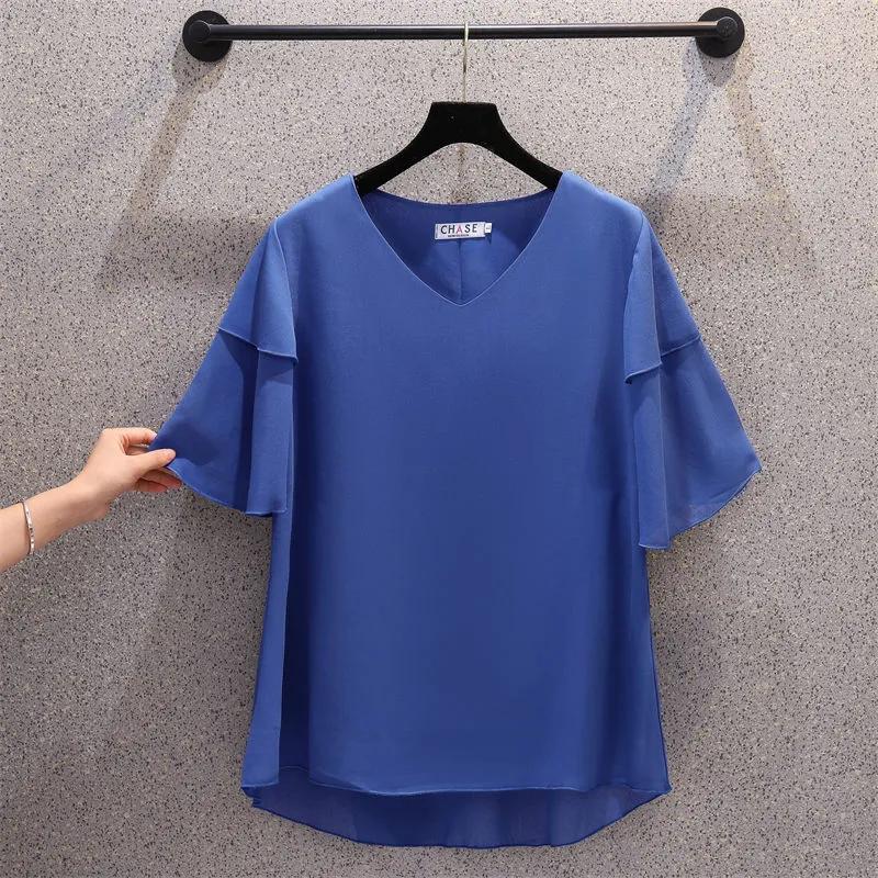 T-shirt Women Versatile Summer Casual Large Size Loose V Neck Pullover Short-sleeved Tops