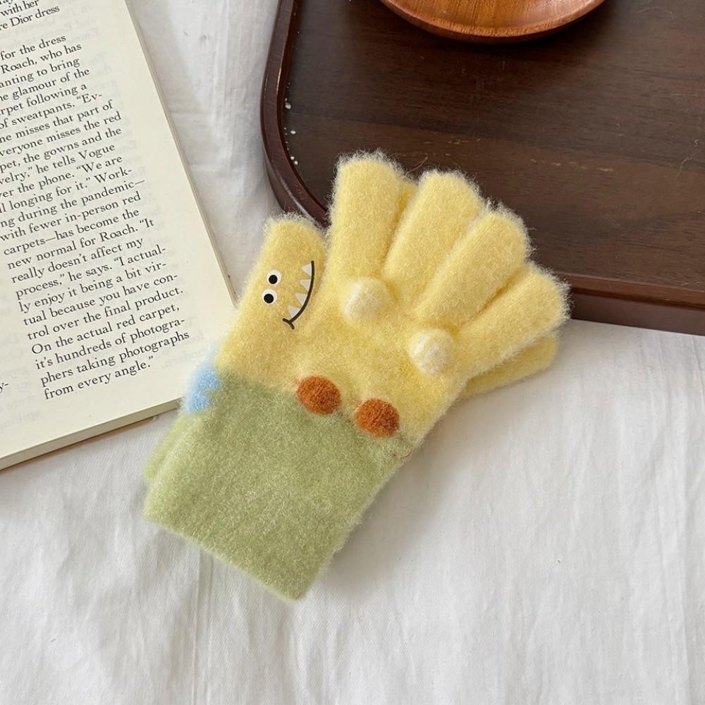 

Cartoon Alligator Printed Baby Mittens Thick Warm Children Five Finger Gloves Outdoor Activities жовтий