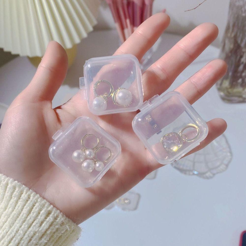 100 Pcs Finishing Mini Storage Box Transparent Square Plastic Case Jewelry Storage Case  Girls Women
