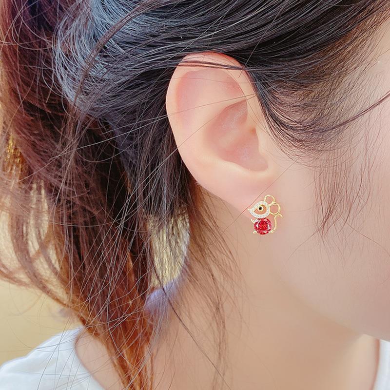 Red mouse earrings, female stud earrings, female student Korean version, simple temperament, fashionable earrings, earrings, female pendant.