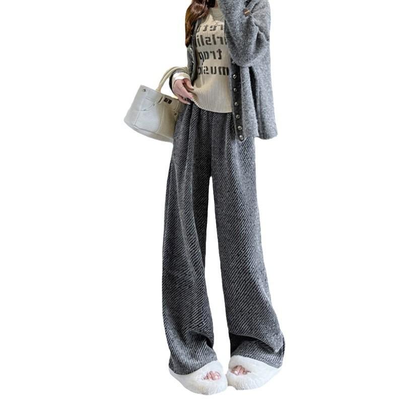 Chenier silver lazy wide-leg pants women's autumn and winter high waist loose and thin versatile casual sweatpants