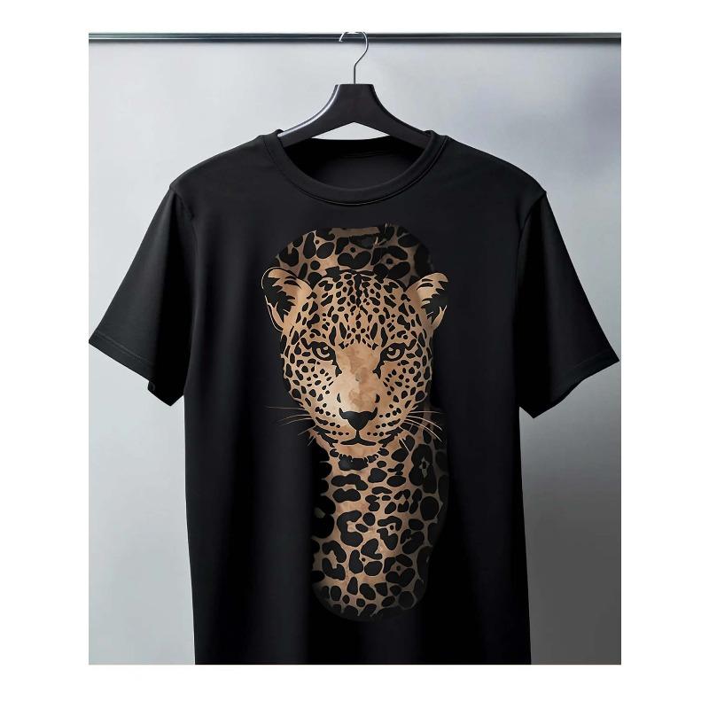 

European sizes Black Pure - Men s T - Shirt: Leopard Head Pattern Theme 4XL чорний