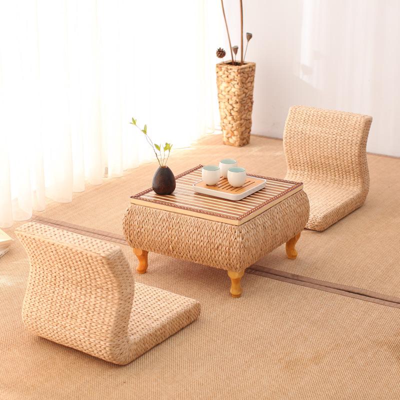 Japanese Style Rattan Side Table Storage Bedside Small Square Coffee Table Balcony Living Room Salon Tea Table