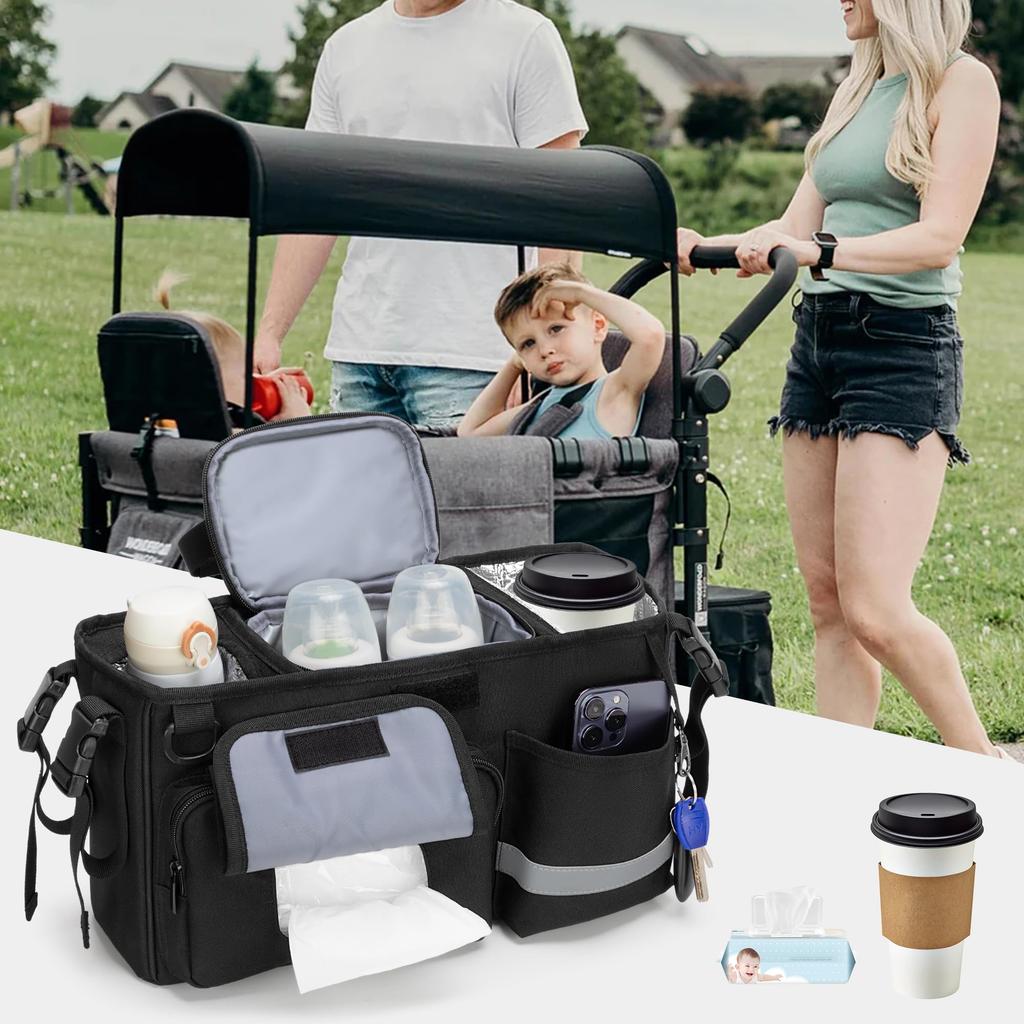 LoDrid Stroller Bag Stroller Drink Holder Pocket Organizer Stroller Bag
