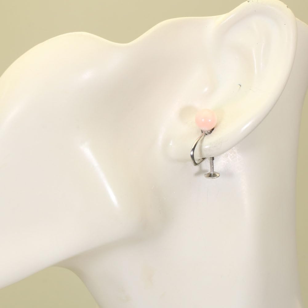 Garnet Pink Coral Round Ball Undyed Coral, Coral, Earrings, Silver,