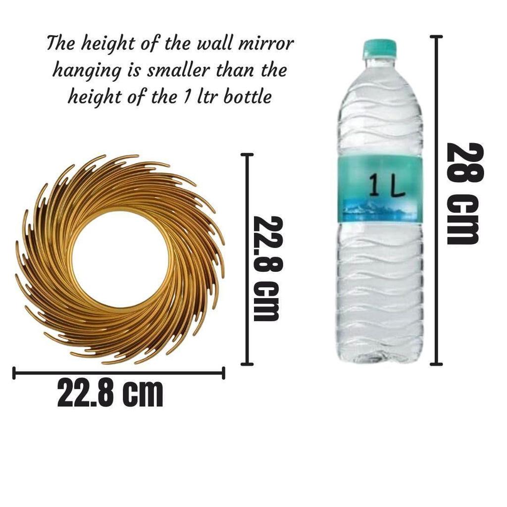 1 Pcs Round Spiral Shape Fiber Wall Mirror with Acrylic Golden Aesthetic Frame with Hook for Hanging