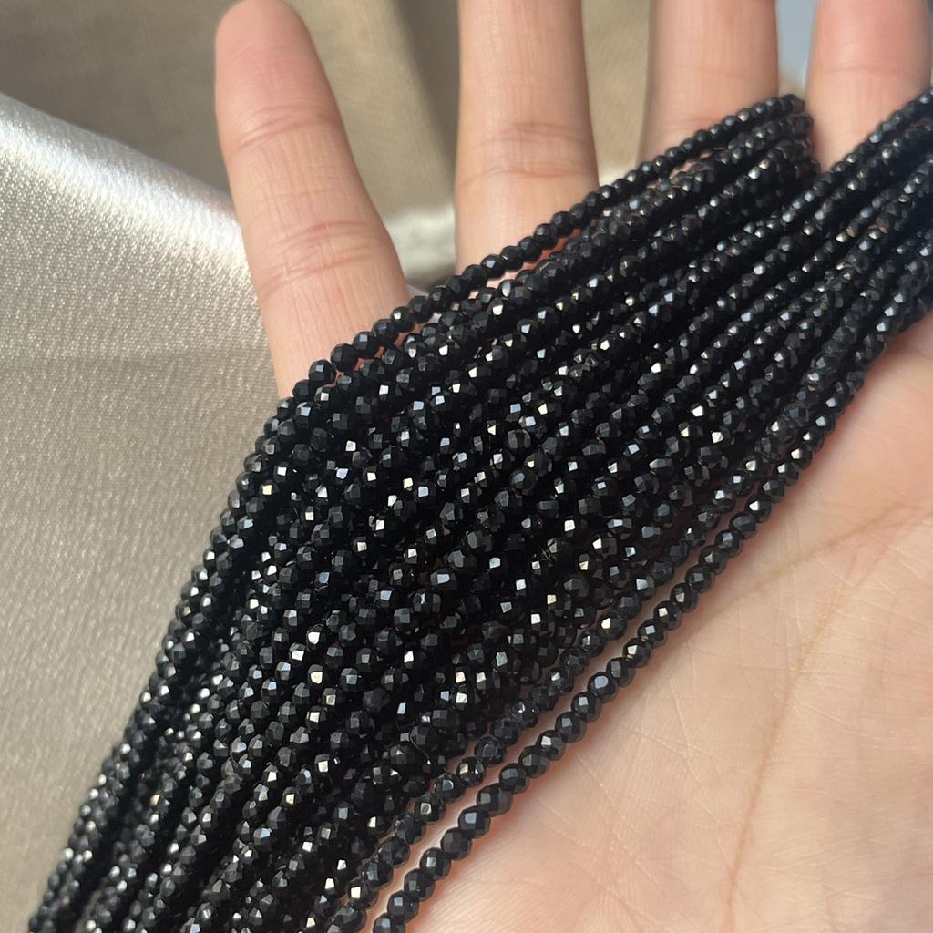 5String, Natural Stone Spinel Beads, Boho Black Loose Spacer Beads, 2mm, 3mm for DIY Necklace, Bracelet, Anklet Accessories Crafts, Beading 38cm