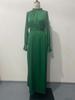 2023 Autumn Solid Color Satin Long-Sleeve Loose Dress with Belt for Women
