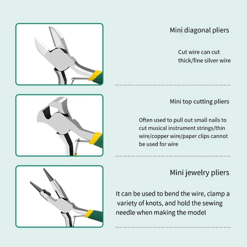 Mini Pliers, Long Nose, Bent Nose, Diagonal, End Cut, Linesmans, Needle Nose Pliers, 5'' Plier for Jewelry Making