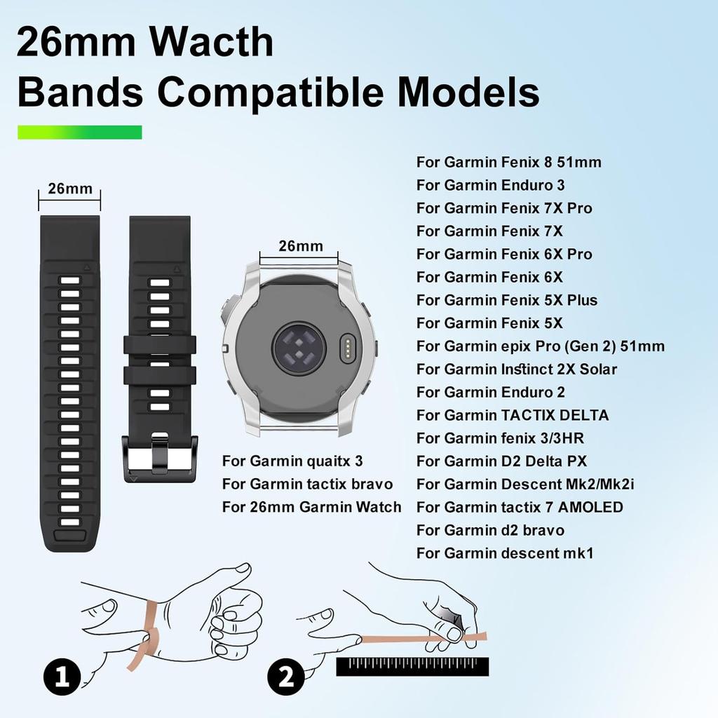26mm Watch Band for Garmin Fenix 8 51mm/Fenix 6X/Fenix 7X,Quickfit Silicone Bands for Garmin Fenix 5X/Fenix 5X Plus/Fenix 7X Pro/Fenix 6X Pro/Fenix