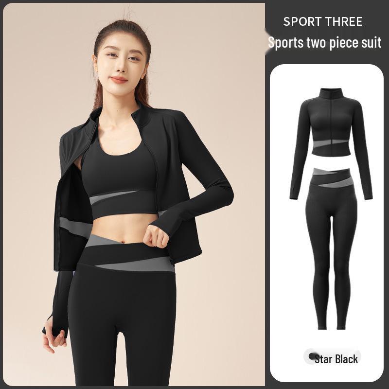 

Peach Colorblock Fitness Set: Shockproof, Slimming, and Flattering Three-Piece Sportswear Inspired by Internet Style. M