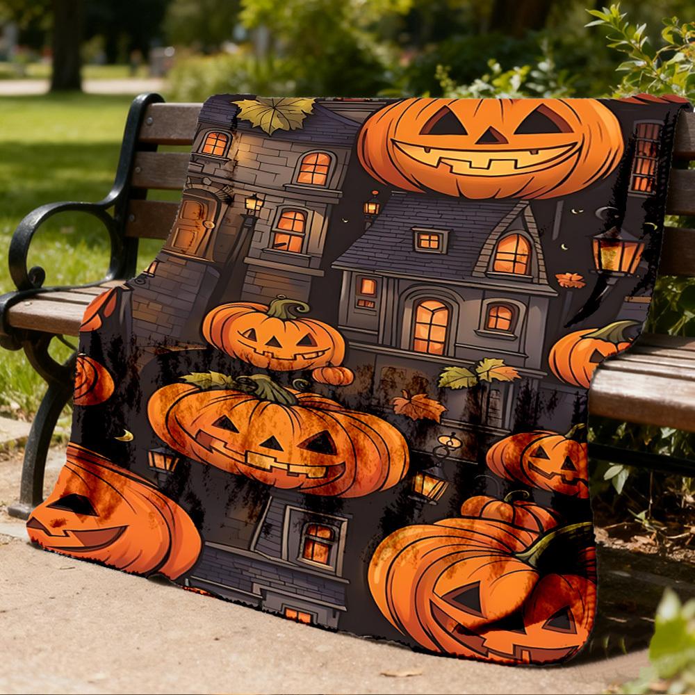 1pc Halloween, Pumpkins Print Outdoor Blanket, Lightweight Polyester,