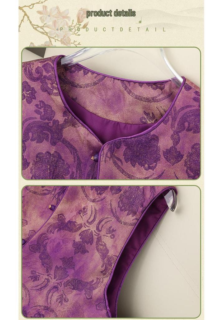 Chinese National Style Jacquard Vest for Women - 2026 Spring/Autumn Retro Sleeveless Top with Frog Button.