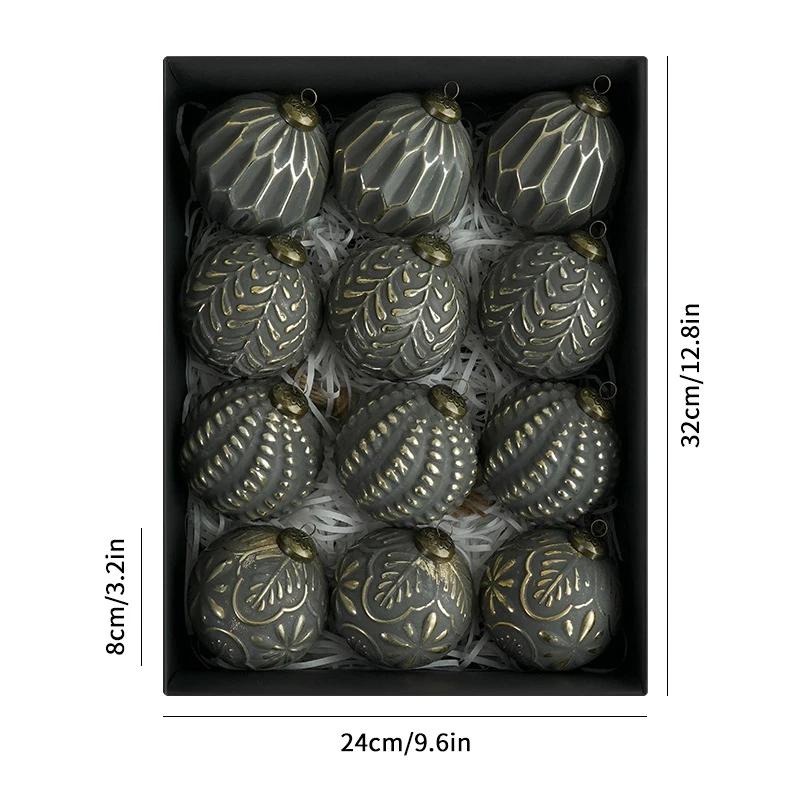

12PCS Vintage Christmas Ball Christmas Tree Balls Pendant Retro Reusable Hanging Balls Xmas Tree Ornaments Holiday Crafts 8cm