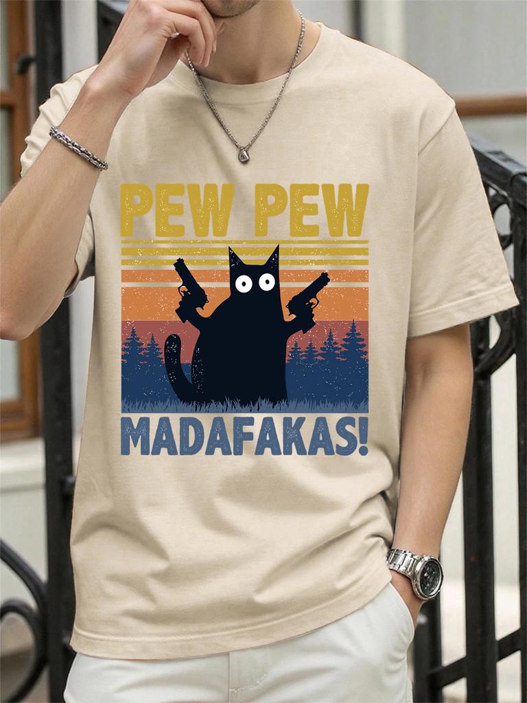 Pew Madafakas Cat Holding Handgun Prints TShirt Women Cotton Summer Tops Soft Loose ONeck Short Sleeve Tees Casual Clothes