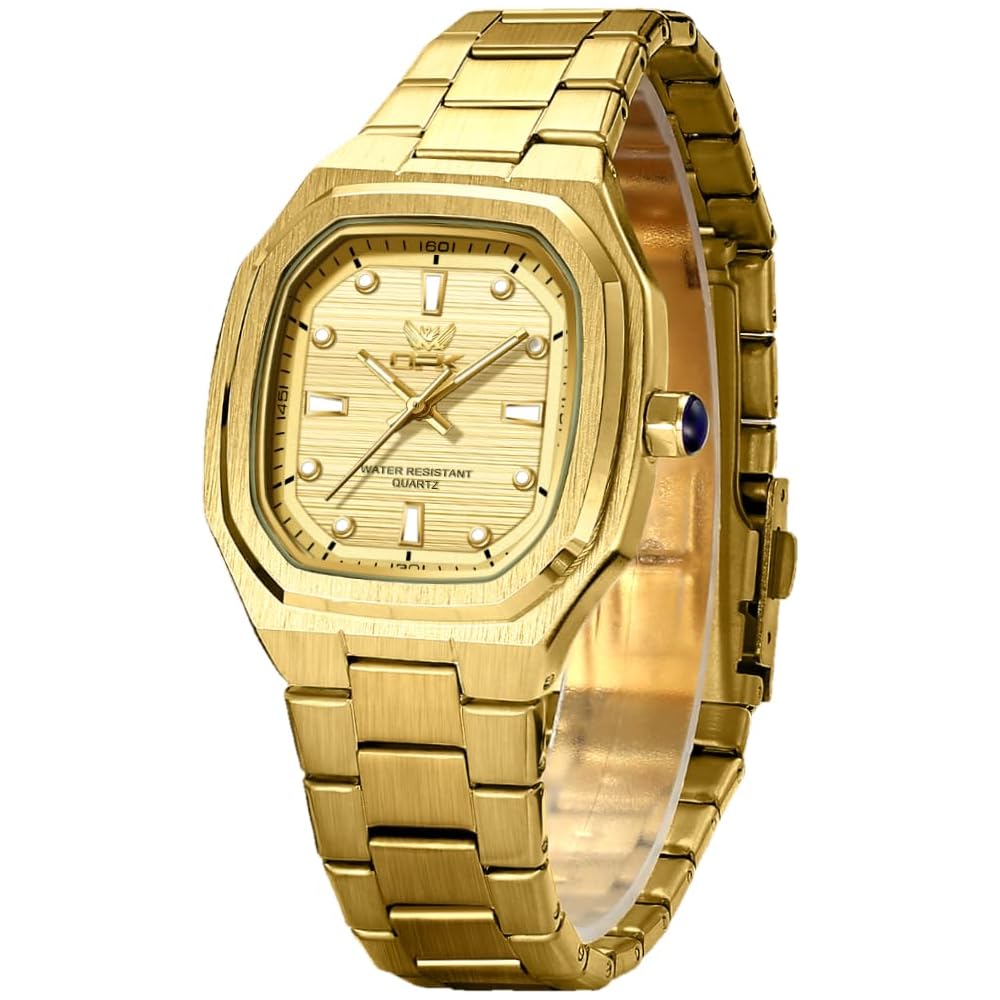 OPK Men s Quartz Analog Watch Waterproof Luminous Stainless Steel Band Simple Elegant Gold