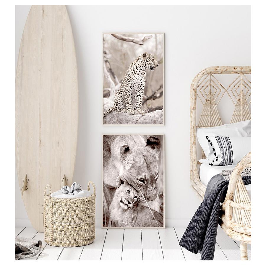 Malba Černá Bílá Plakáty a tisk Nordic Wall Art Obraz Moderní Obývací pokoj Dekorace Divoké zvíře Lev Leopard Plátno