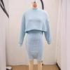 Womens Casual Two-Piece Set Long Sleeve Top Slip Skirt With Ribbed Texture Street Style Outfit