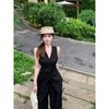 Kumikumi Casual White Suit Halterneck Vest Female Summer High Waist Drape Slim-Fit Wide-Leg Pants Two-piece Set
