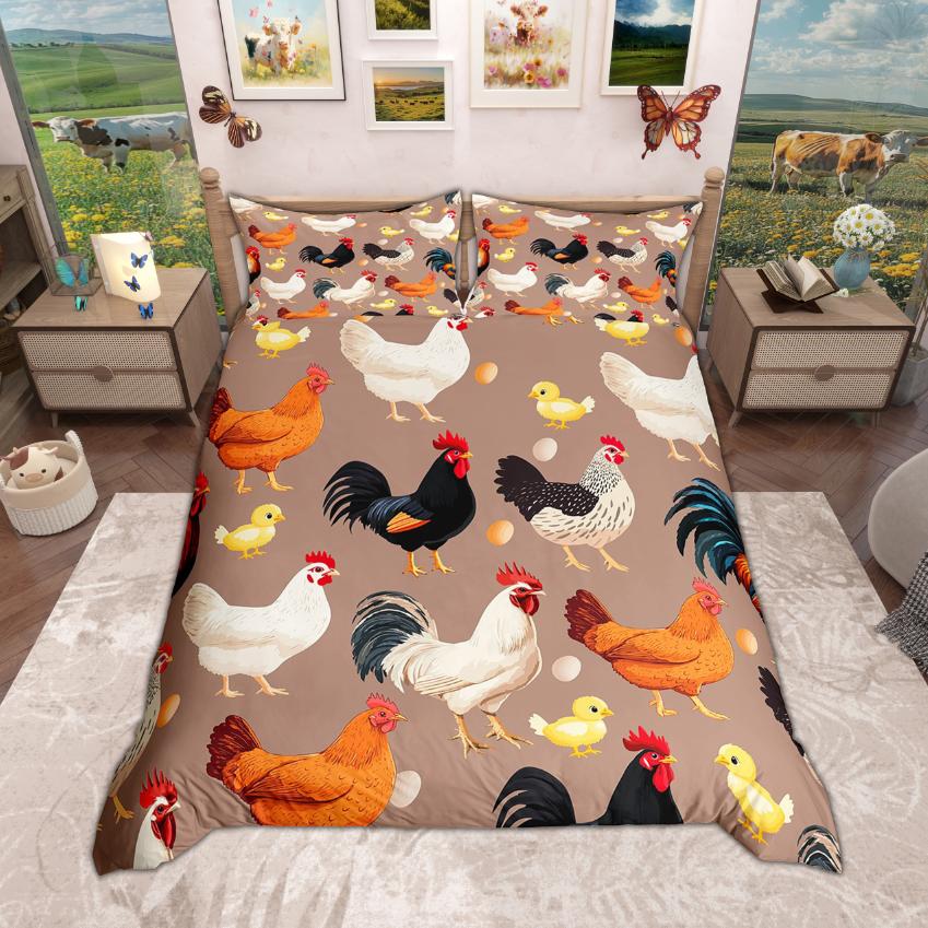 Homewish Farm Animal Duvet Cover Set 2Pcs/3Pcs Rooster Horse Highland Cow Bedding Rustic Farmhouse Quilt Cover Set