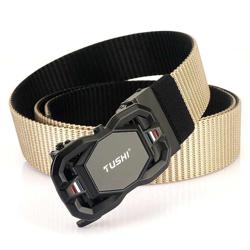 Nowy męski pasek dojazdowy z automatyczną klamrą nylonową, uniwersalny, dwuwarstwowy, gruby pasek do użytku na świeżym powietrzu