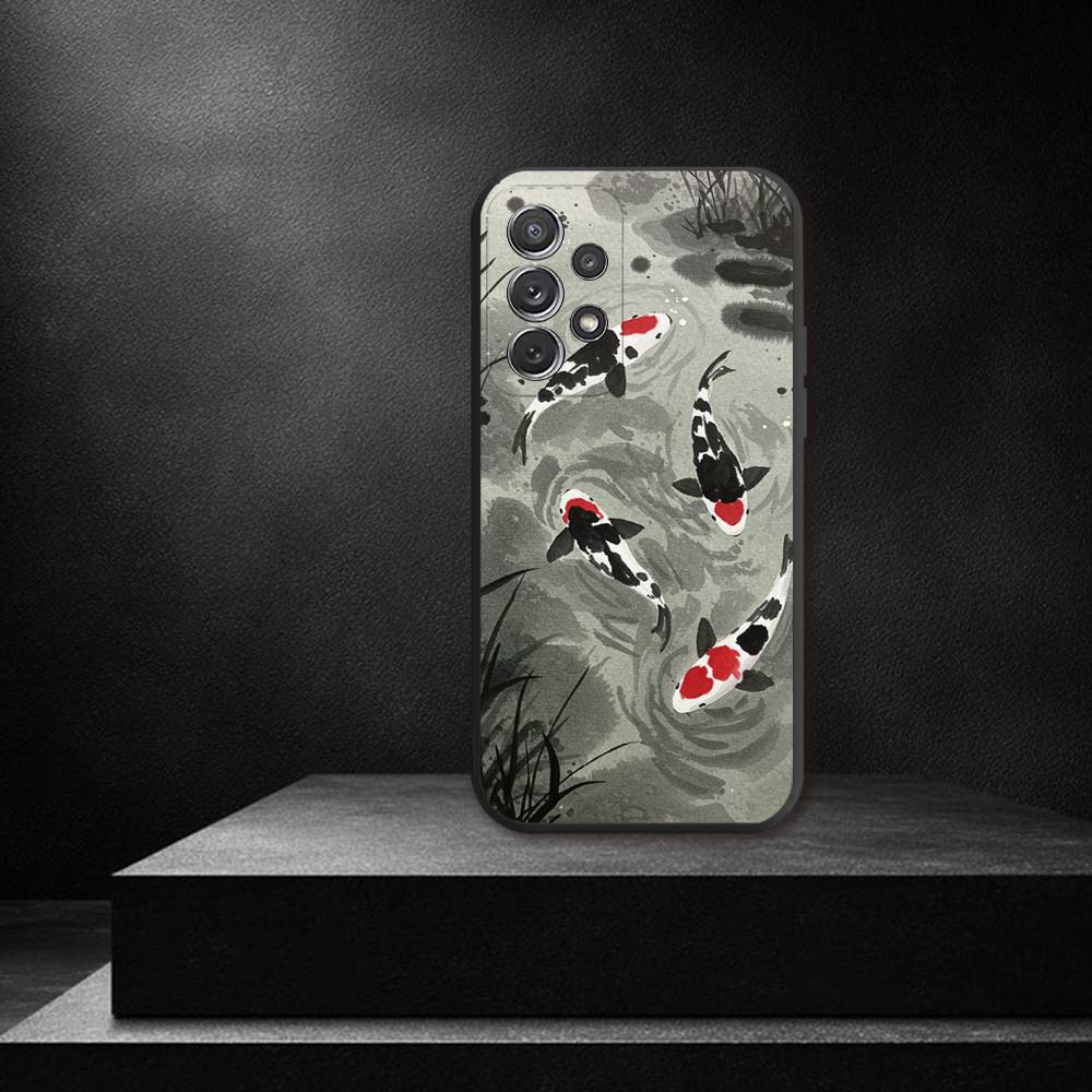 

J-Japan Style Ukiyo-e Phone Case For Samsung S 25,24,23,22,30,21,10,9,Ultra,Plus,Lite,FE,4,5G Black Soft Case SamsungS25u