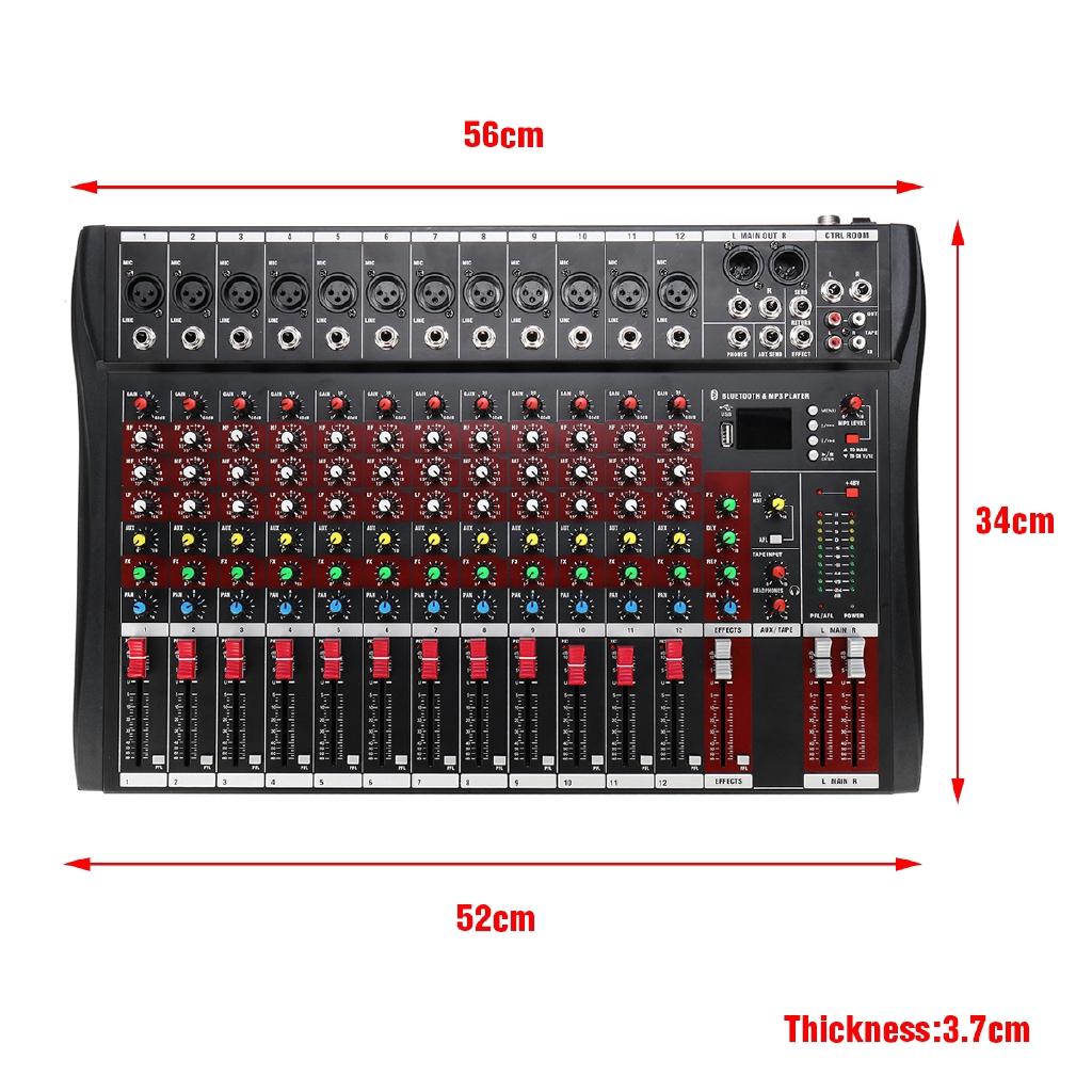 12 Channel Bluetooth Live Studio Audio Mixer Mixing Console w/ USB XLR Input 48V Black