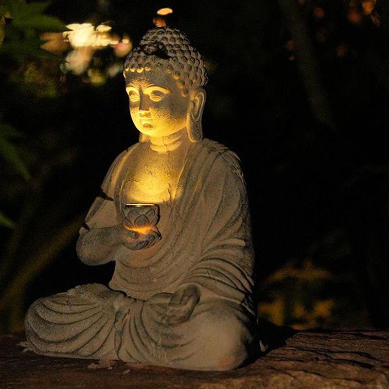1pc Resin Solar Buddha Statue Garden Decor Light Zen Asian Japanese Garden Decoration Outdoor Front Porch Patio Yard Sculpture