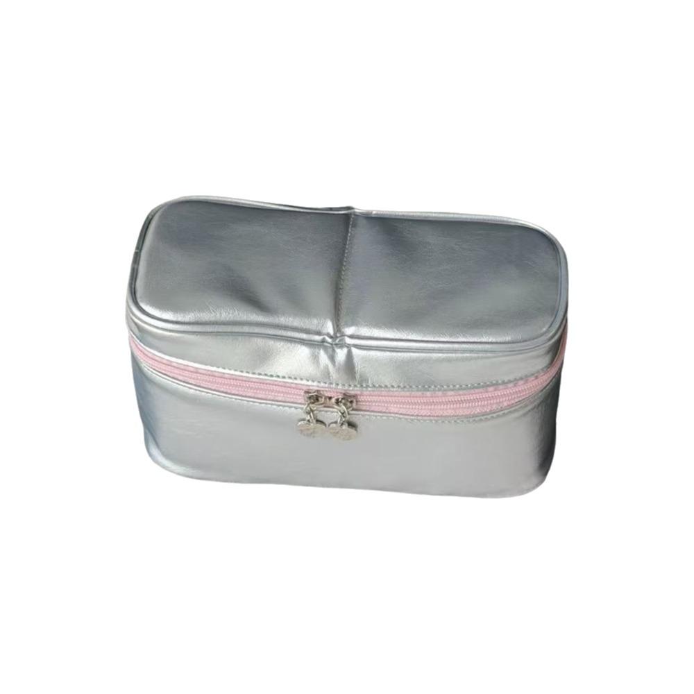 Large Capacity Silver Makeup Bag Multi-functional Travel Cosmetic Organizer  Makeup Artist 23x10x12cm