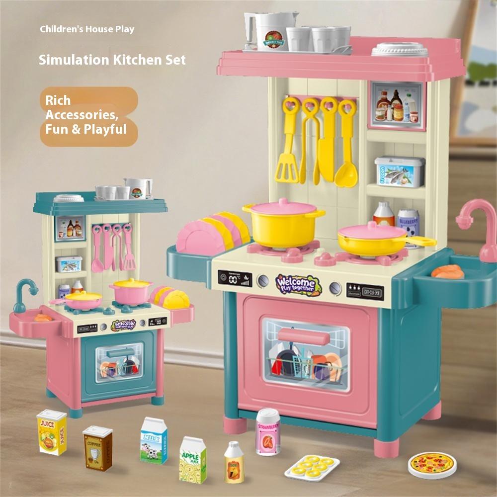 53Pcs Children Play Kitchen Set Pretend Cooking Toys Utensils Assembly Kit for Girls, Random Color