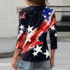 3/4 Length Sleeve Womens Tops Print Vintage Fashion Casual Loose With V Neck Plus Size Shirts Independence Day