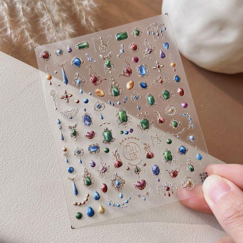 

Наклейки для ногтей желейные с жемчужным золотым краем, трехмерным рельефом и клейкой лентой, в стиле бохо, ретро-наклейки для ногтей Jewelry Jelly Sticker-TO3545