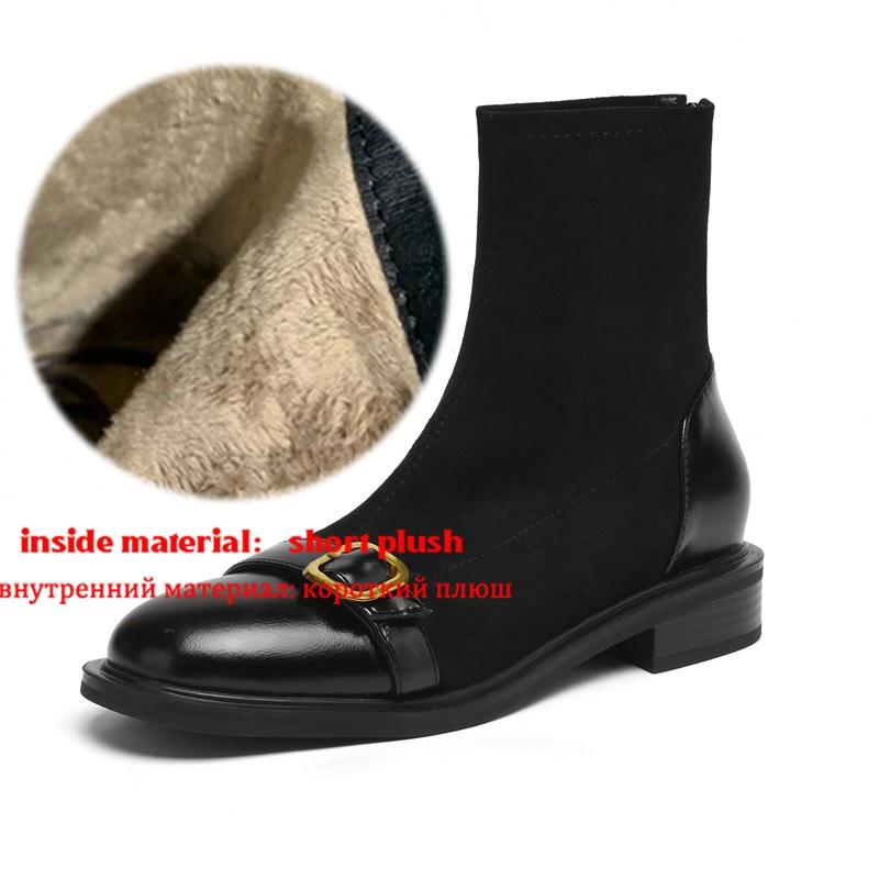 Krazing Po Microfiber Flock Winter Round Toe Size 33 Chelsea Boots Size 43 Zipper Metal Buckle Low Heels Ankle Boots