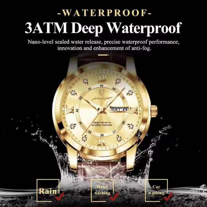 POEDAGAR Luxury Business Male Clock Date Week Waterproof Luminous Gold Wristwatch Casual Fashion Quartz Watches Reloj