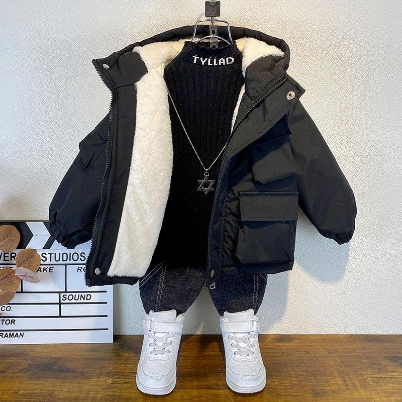 Boys Fleece Pie Overcome, New Boys Treasure Padded Jacket Clothes Trendy Children's Autumn and Winter Thickened Coat