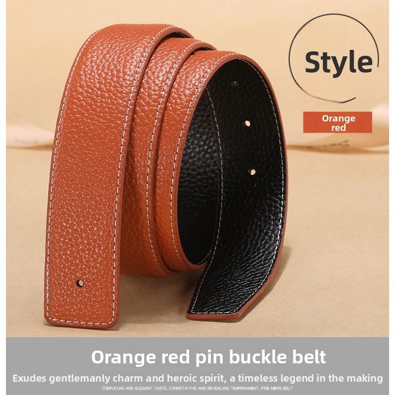 Headless Strap Men's Leather Lychee Pattern Belt, Smooth Buckle Buckle Spot