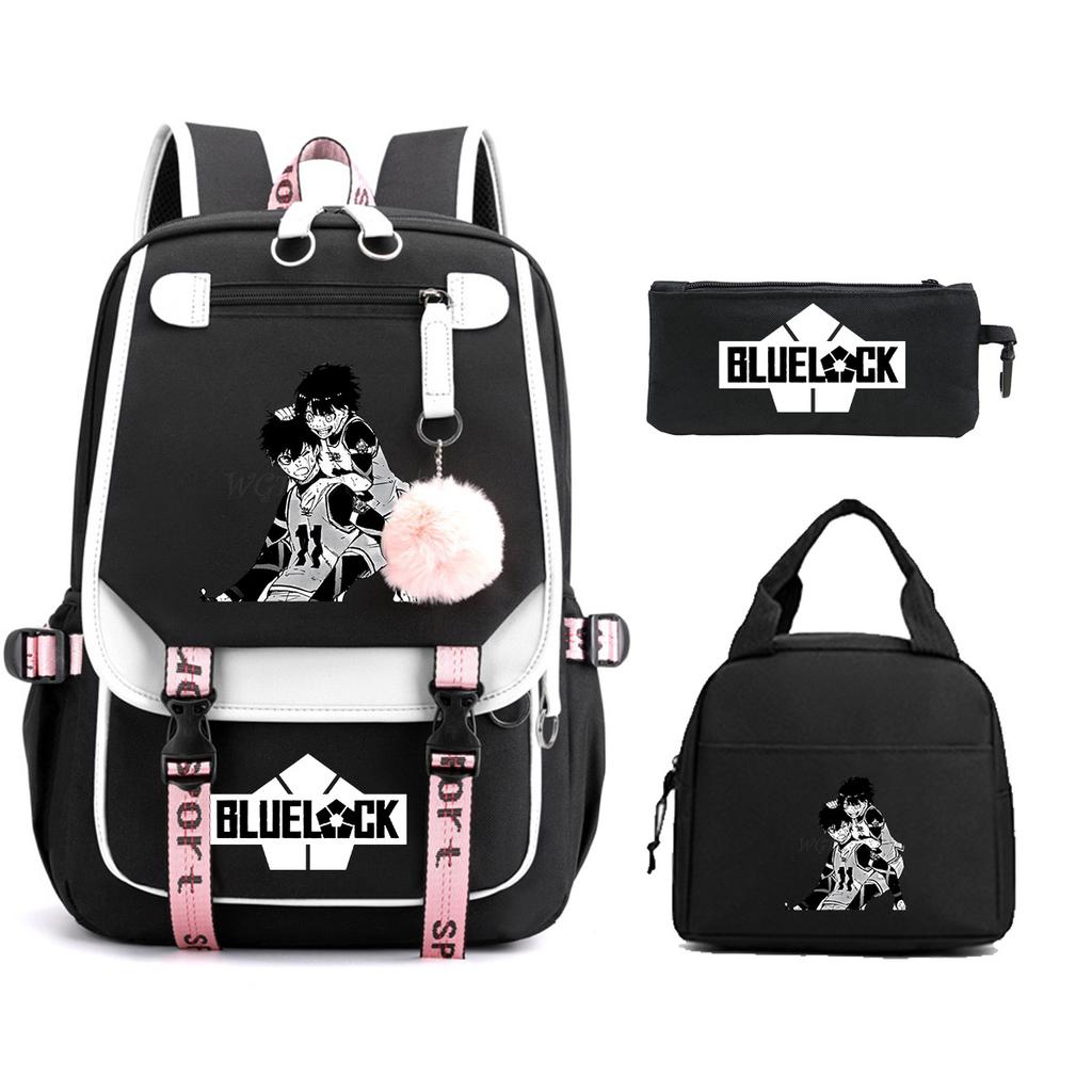 Blue Prison Student School Bag Children'S Meal Bag Casual Pencil Bag Three-Piece Set