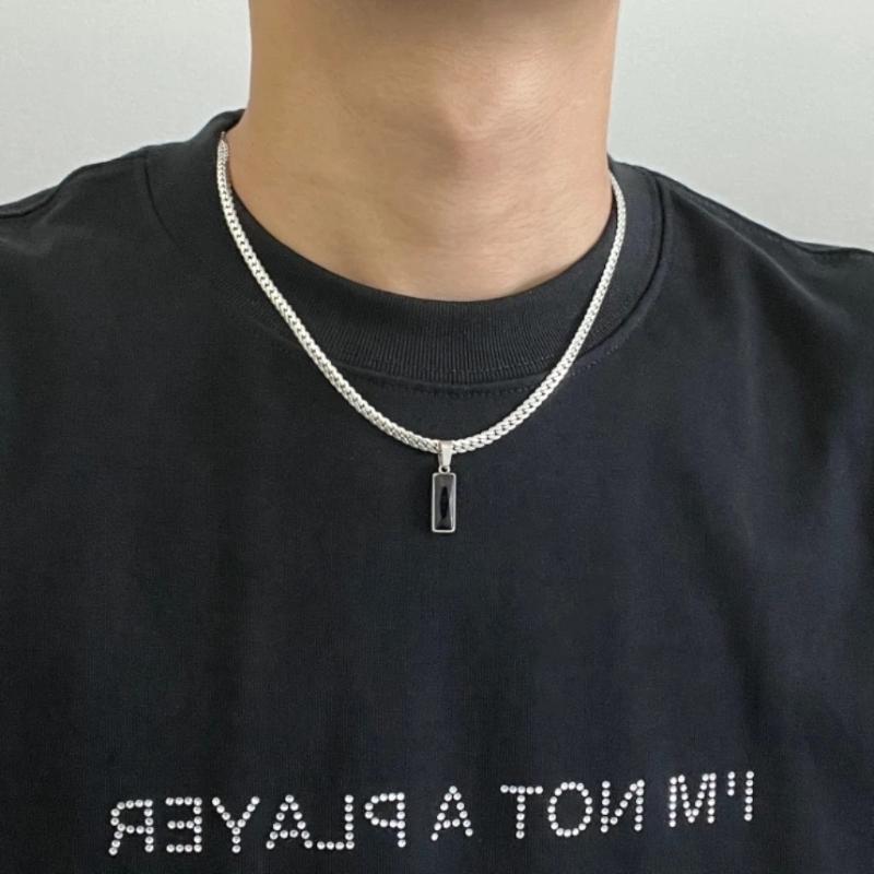 

Fashion Mens Geometric Titanium Steel Black Zircon Pendent Necklaces Jewelry Accessory Gifts 1pc