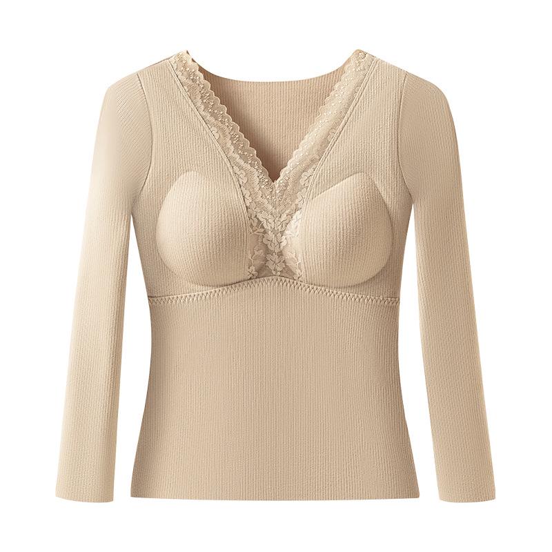 

Women s Cashmere Silk Warm Fleece Lined Underwear with Chest Pad - Body Shaping & Comfortable L [Recommended 100-120 pounds] бежевий/тілесний
