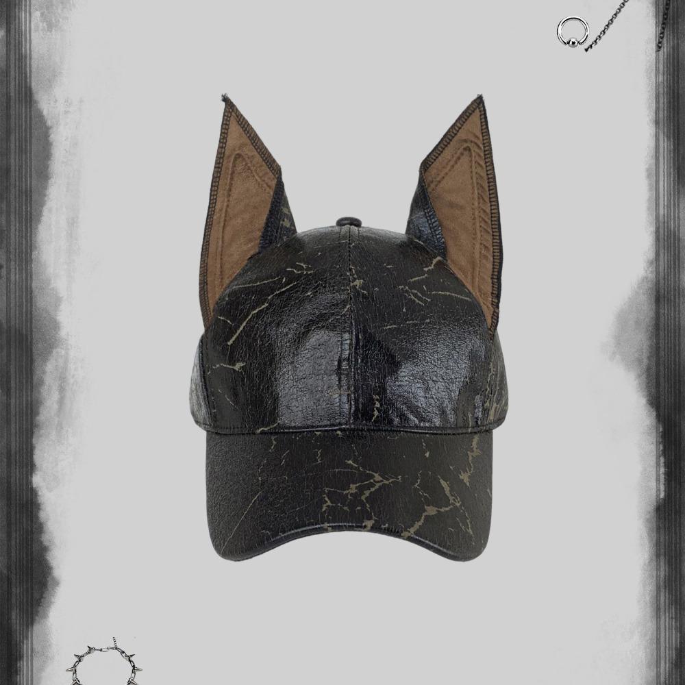 

Vintage Punk Doberman Dog Ears Baseball Caps PU y2k Leather Rivet Hats Adjustable Spice Girl Baseball Hats For Man Women