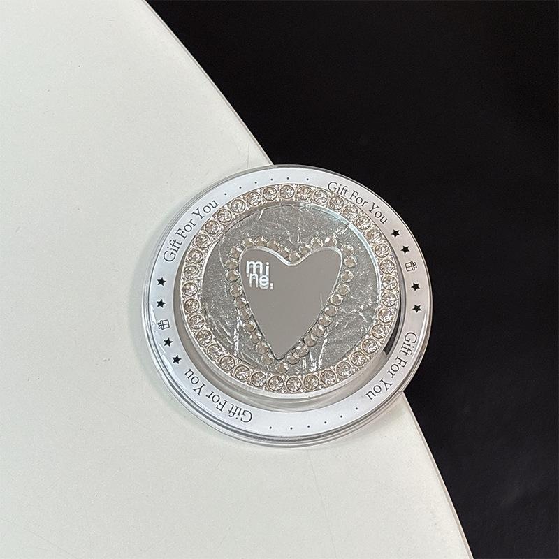 Leather Heart-Shaped Magnetic Phone Holder & Mirror with Finger Ring