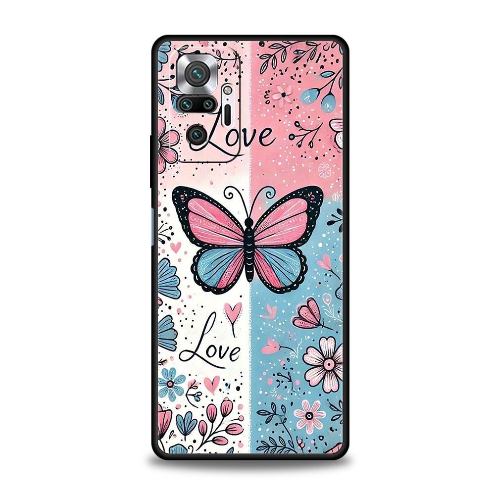Fashionable Butterfly Flower Pattern Phone Case Cover for Redmi 14C 10C Note 15 14 13 12 10 11 K40 Pro Plus 5G Soft TPU Shell