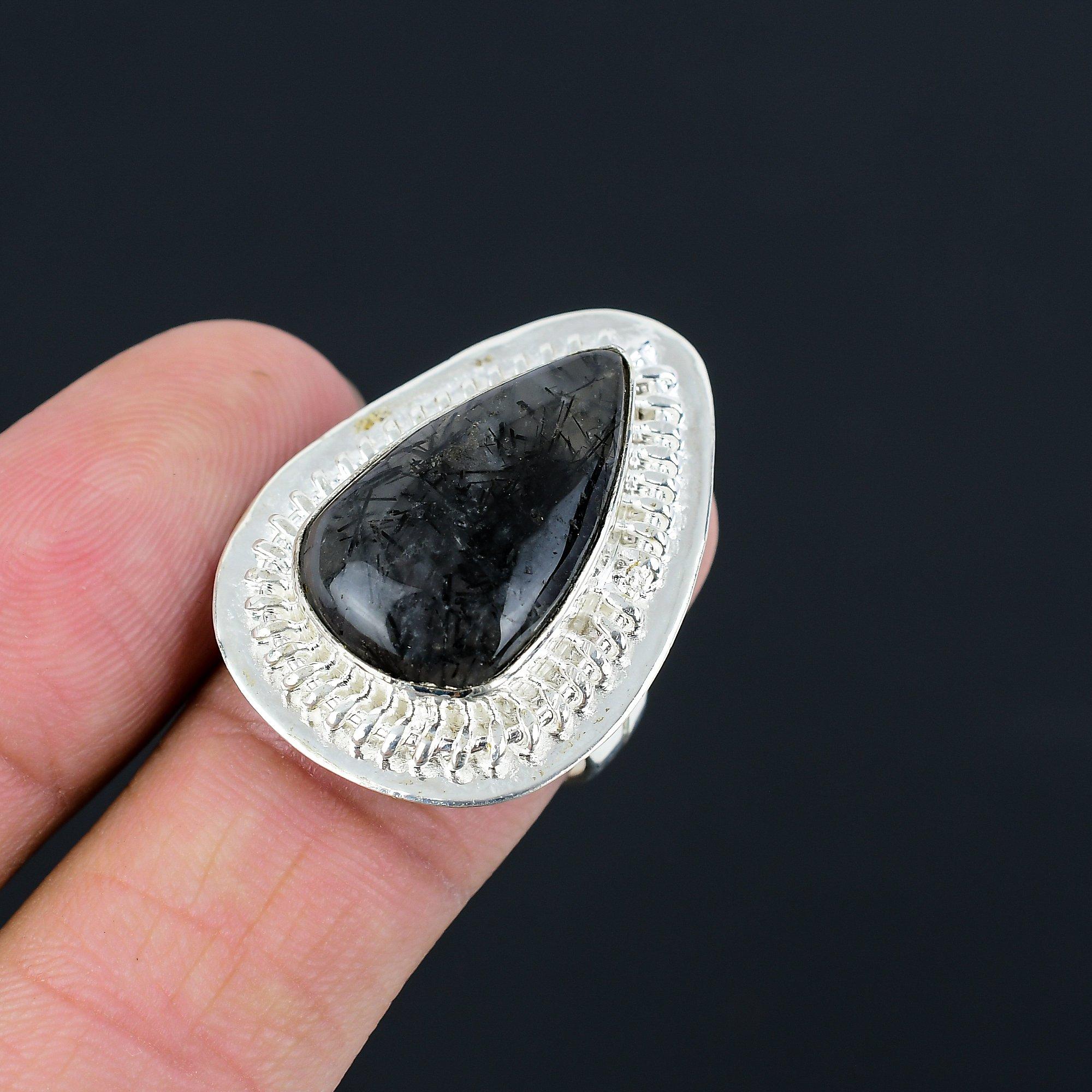 Black Rutile Gemstone Anniversary Ethnic Ring Jewelry Size 8 925 Sterling Silver 8