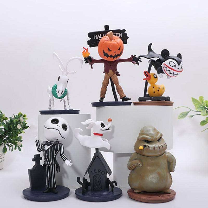 Collectible Pvc Halloween And Christmas Nightmare Before Christmas Jack Skellington Pumpkin Skeleton Figure Set