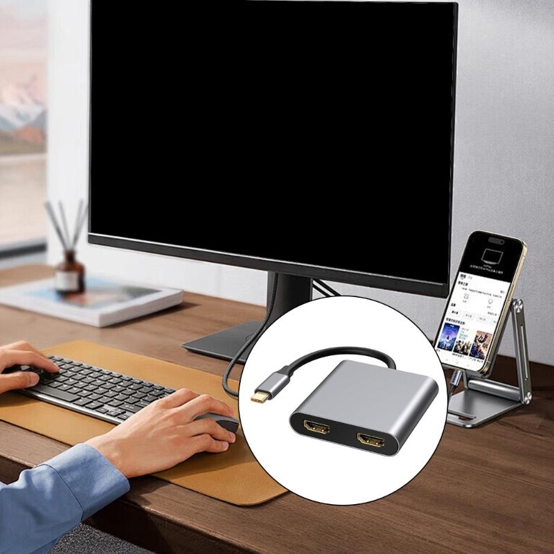 Type C to 4K Splitter Adapter with Two 4K Display Support and 100WPD Fast Charging for Laptop