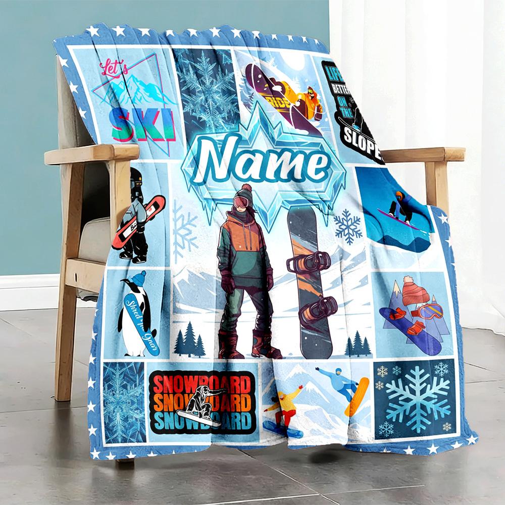 Snowboarding Adventure Customize Your Name Home Blanket S Comfortable Soft Lightweight Allseason Multipurpose Blanket For Picnics Couches Offices Beds