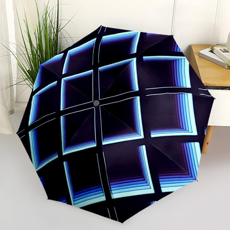 

1pc Neon Geometric Pattern Automatic Umbrella - Stylish, Durable, with 8-Rib Manual Open Design, Elegant Black Handleyy250920126