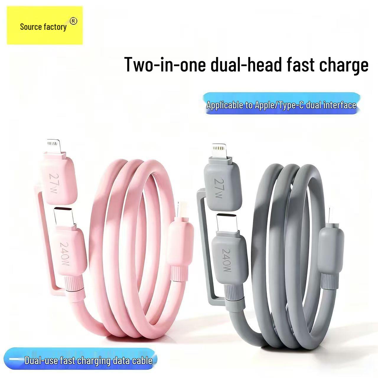 

Small Round 27W True PD Fast Charging Cable for Huawei & Apple Phones Egg Line Two-in-One