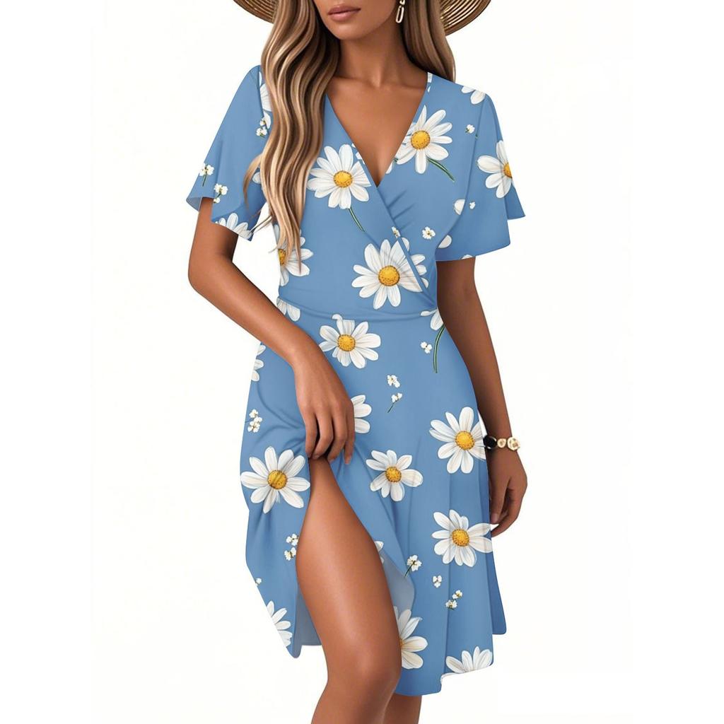 Women's Casual Fashion Dress Vintage Floral Floral Short Sleeve V-neck Dress